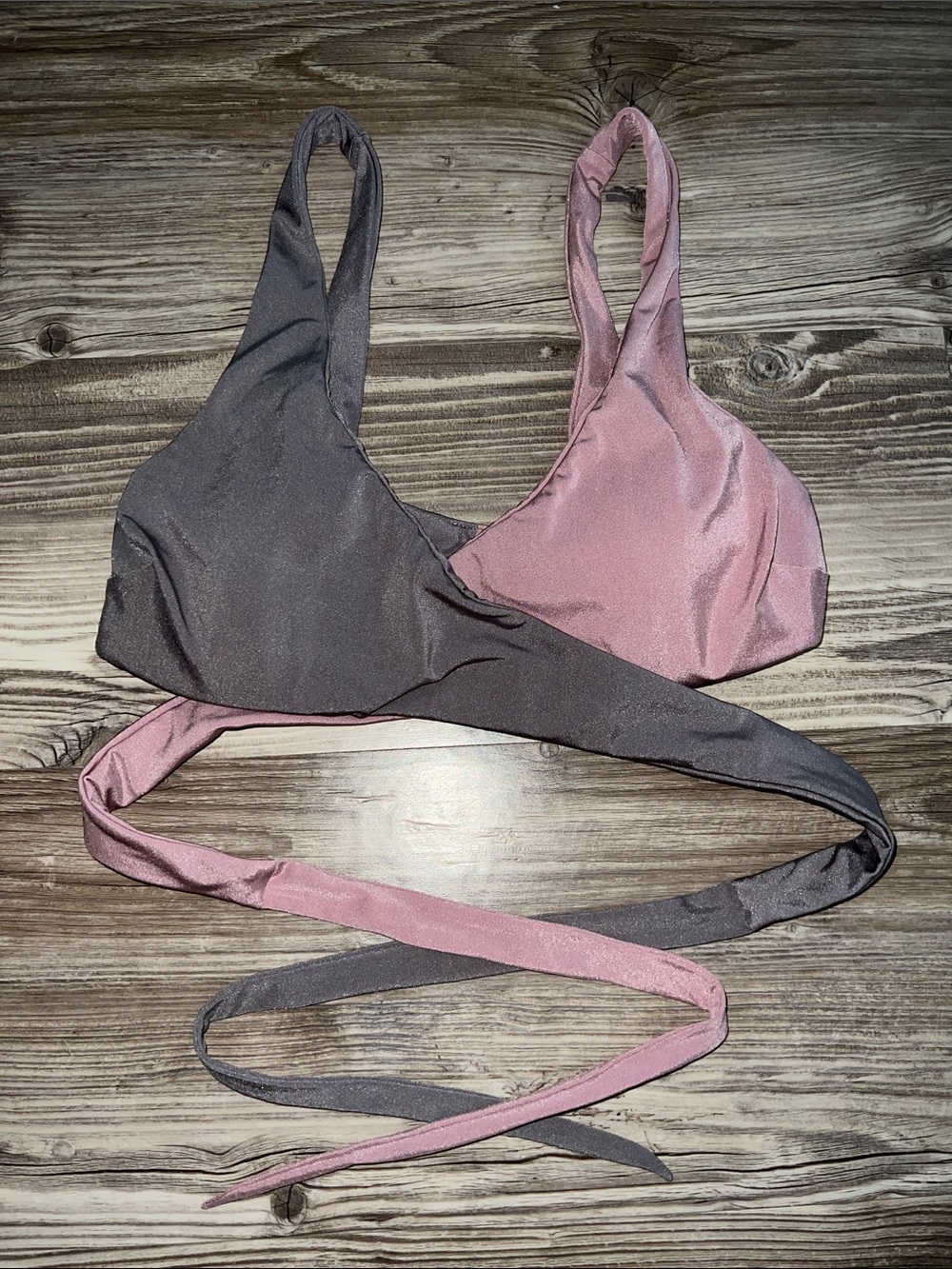 Lululemon All that Glimmers Wrap Swim Top Lunar Rock/Pink Taupe Reversible
